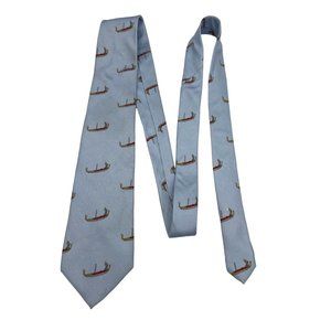 Fabris Venezia Neck Tie Mens 100% Silk Blue Gondola Venetian Boat Made In Italy